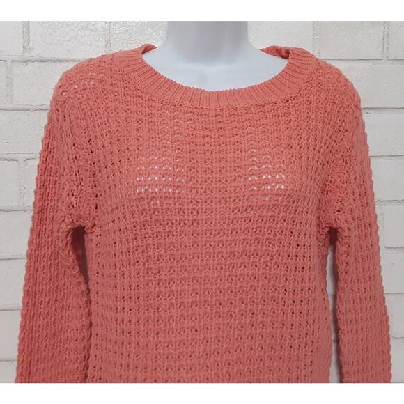 Pacific Heights Sweater Women's Size M Orange Crochet Open Knit Long Sleeve - Picture 2 of 5